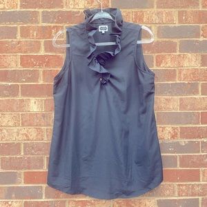 Mudpie black, sleeveless, ruffle-neck tunic in size L (12-14).